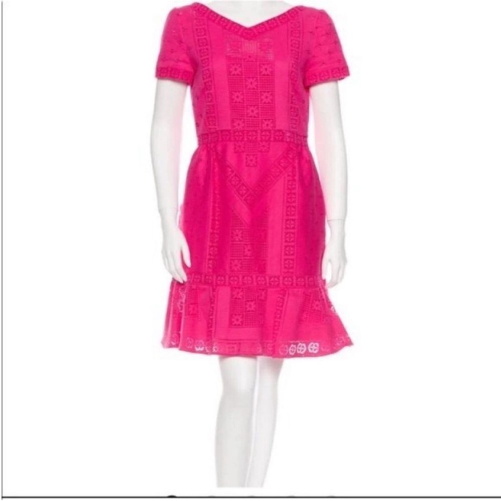 Valentino NWT Pink woman’s Voulant-Hem Guipure Dress size 10 - Picture 6 of 16